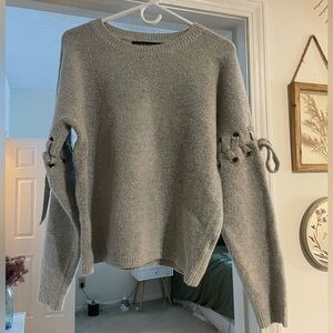 Gray Tie Sleeve Sweater